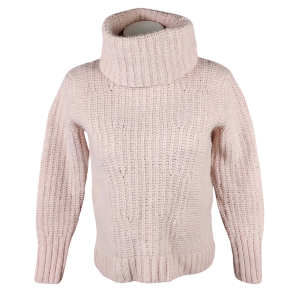Banana Republic Balletcore Chunky Blush  Alpace Wool Turtleneck Sweater Medium - Picture 1 of 14
